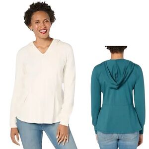 Belle by Kim Gravel TripleLuxe Knit Fit & Flare Hooded Top Ivory 2X Jersey Knit